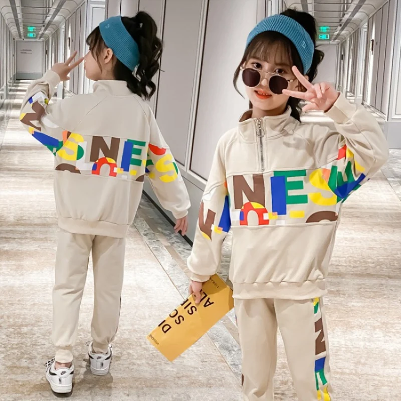 

Girls Suits Sweatshirts + Pants Sets Kids Teenagers 2021 Fashion Spring Autumn Tracksuits Cotton Children Clothing Sportswear