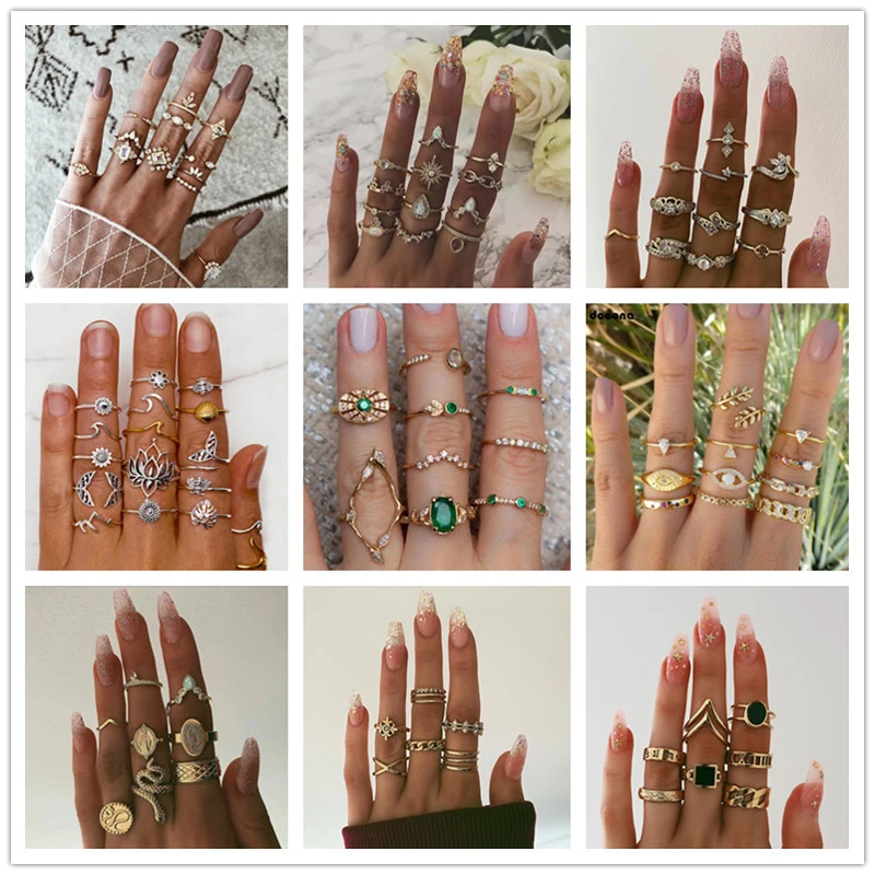 Набор Колец docona в богемном стиле для женщин комплект колец с листьями и
