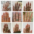 Набор Колец docona в богемном стиле для женщин, комплект колец с листьями и золотистыми и зелеными Стразы с геометрической резьбой, 9 шт.1 комплект, комплект колец на фалангу, 7120