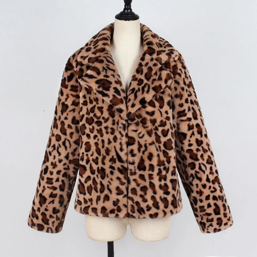 

Autumn Winter jacket 2019 Women's Faux fur leopard coat plush cotton jacket for women loose coats outwear female jacket coat