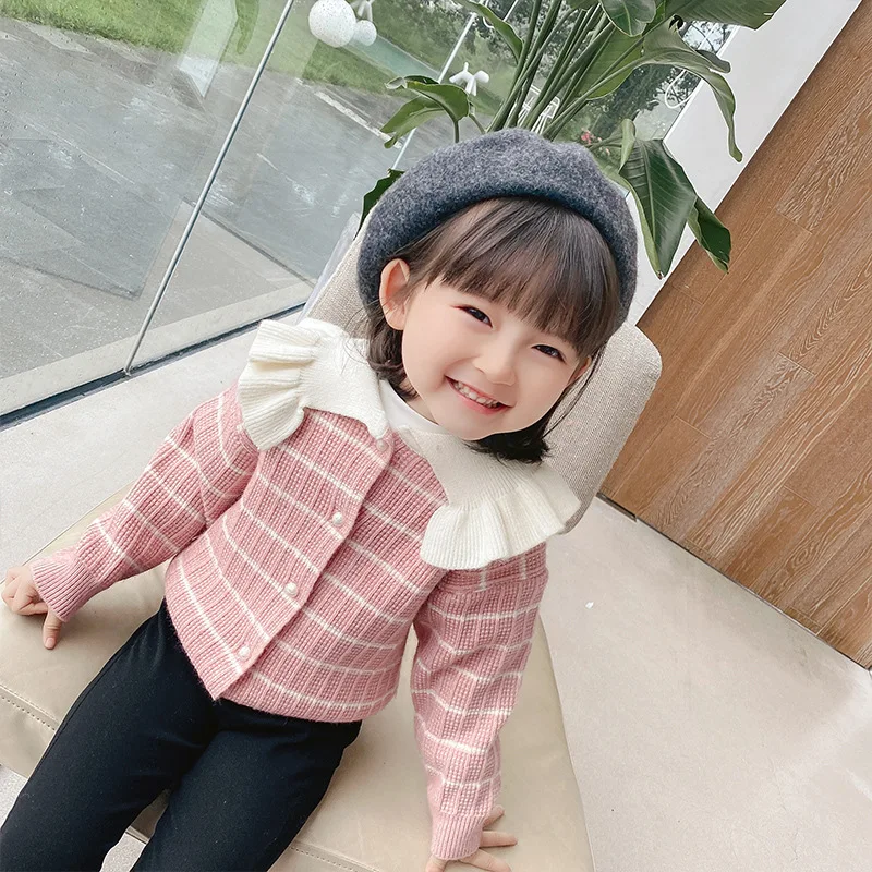 

1-6T Toddler Kid Baby Girl Sweater Autumn Winter Warm Knitted Cardigan Sweater Cute Sweet Ruffles Long Sleeve Knitwear Outfit