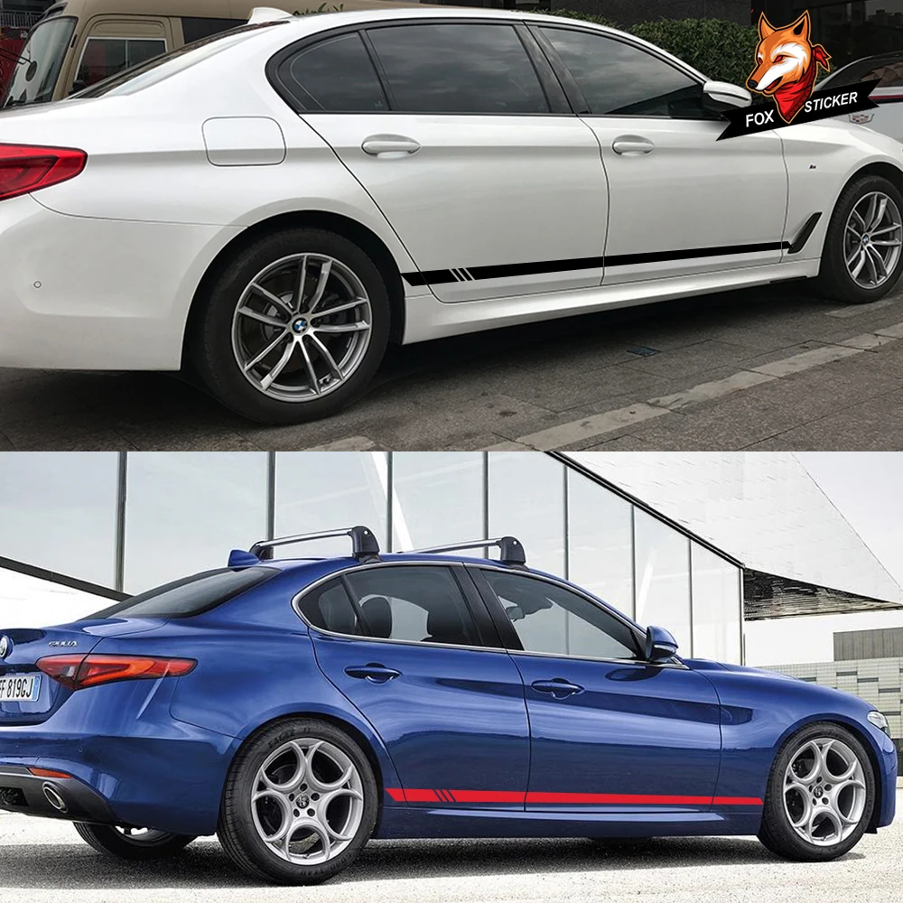 2 шт. автомобиля боковой юбка в полоску графическая наклейка Стикеры для Audi BMW Ford VW