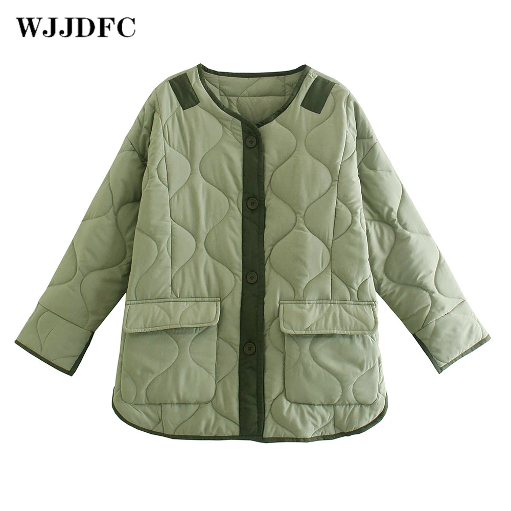 WJJDFC Parka Women's Army Green Winter Quilted Green Short Casual Long Sleeve Pocket Single-breasted Curved Hem Jacket Jacket