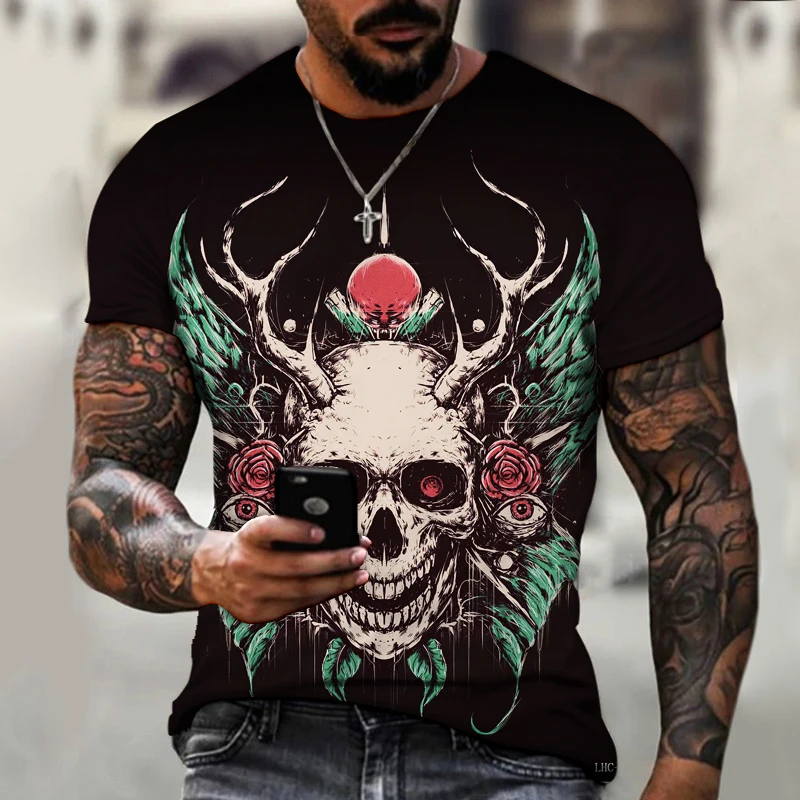 Мужская рубашка с 3D-принтом круглым вырезом размеры до 5XL