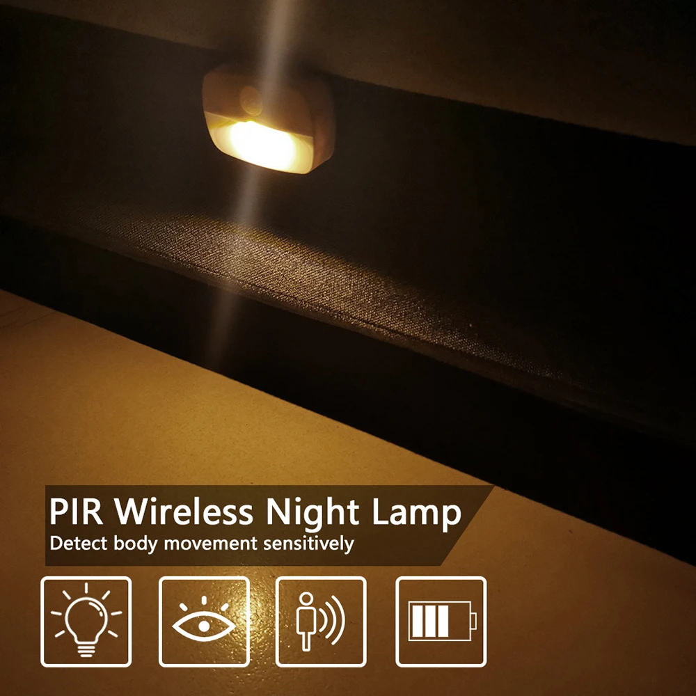 

LED Light Pir Motion Sensor Night Lamp Warm White Under Cabinet Closet Wardrobe Bedroom Kitchen Stairs Lighting LED Puck Lights