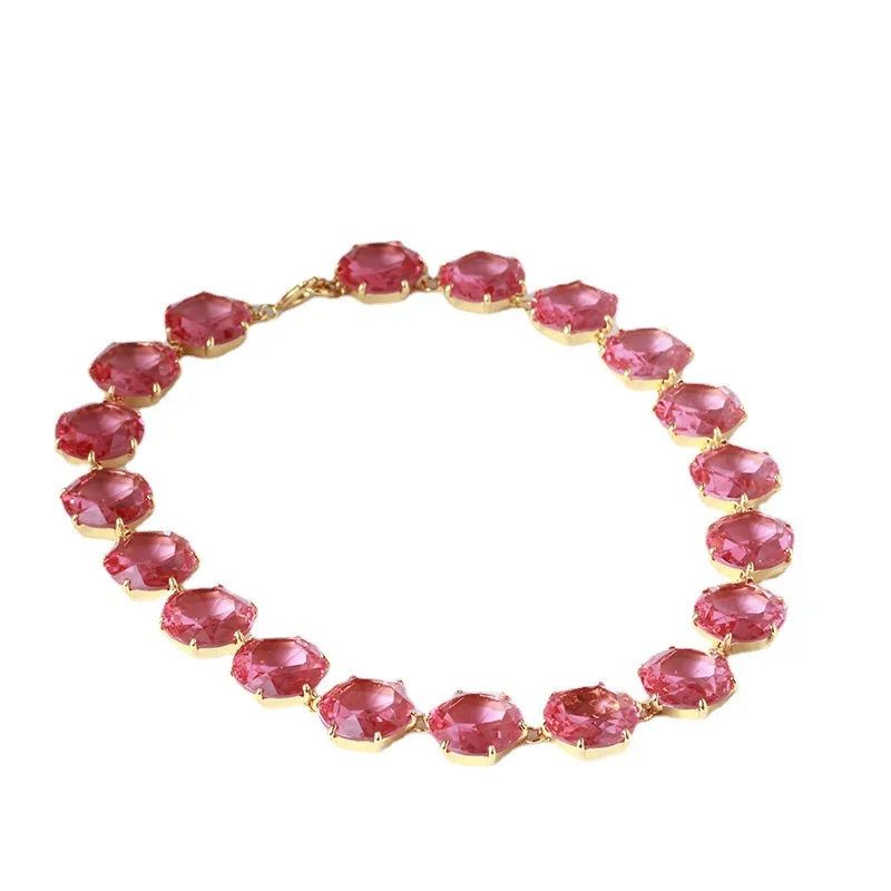 

European and American style jewelry wholesale necklace clavicle chain inlaid with resin banquet style neckchain lady necklace