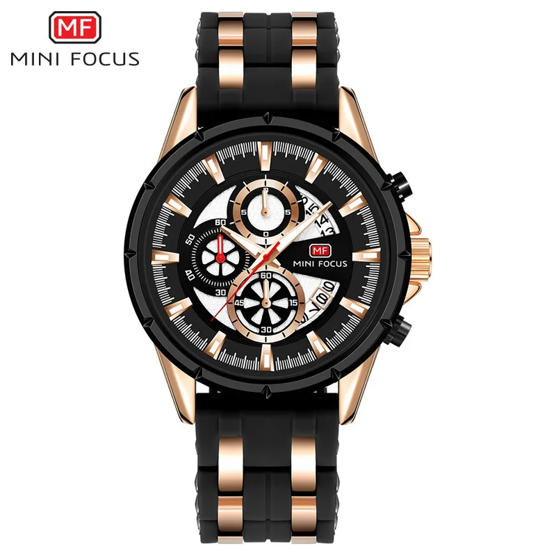 

MINIFOUCS MF0273G men's multi-function dial calendar silicone strap Shi Ying watch
