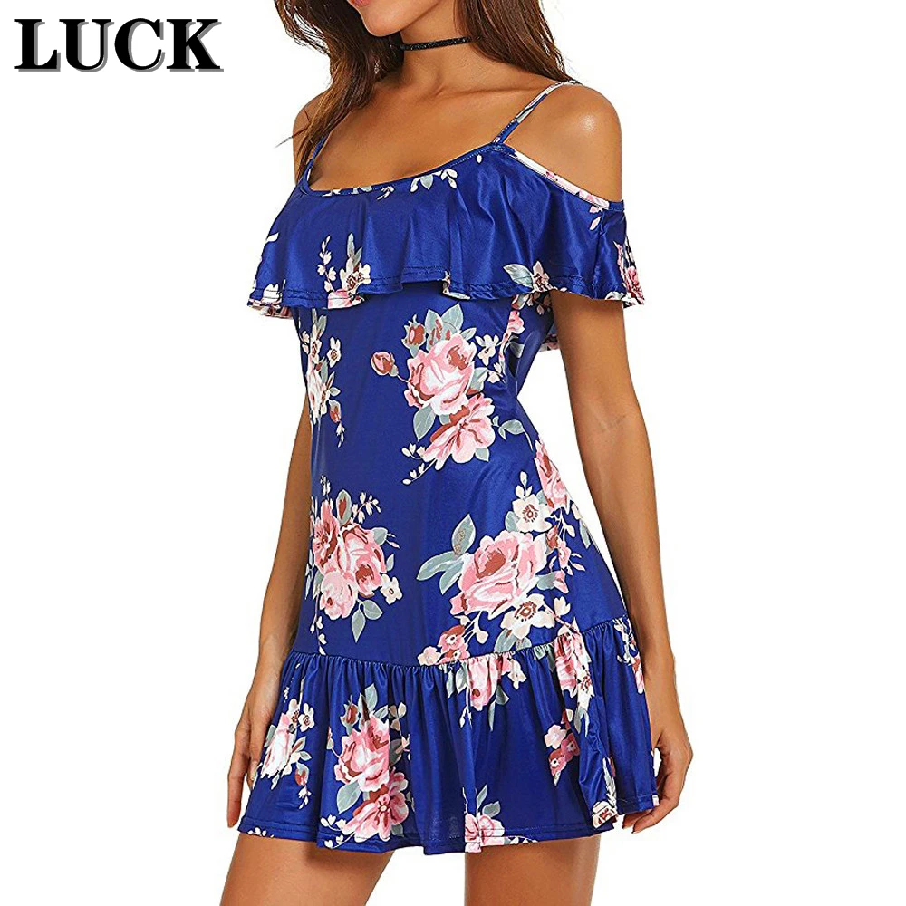 LUCK женское сексуальное платье с открытыми плечами цветочным принтом мини на