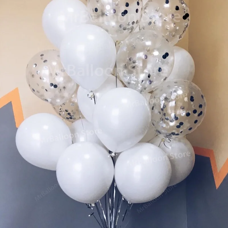 Шары Свадебные с конфетти белые серебристые 30 шт. | Дом и сад