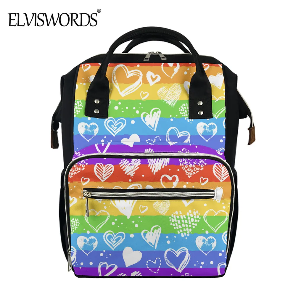 

ELVISWORDS Радужный дизайн, сумка для подгузников для женщин, модный Вместительный рюкзак, прочная сумка для мам, пакет для подгузников