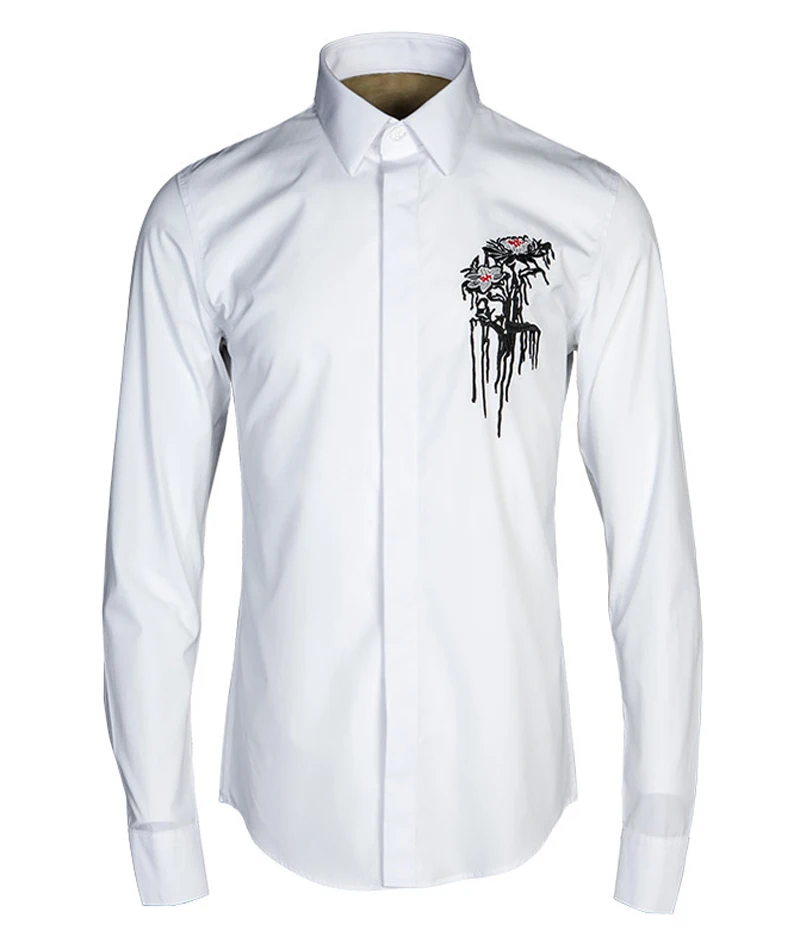 

Рубашка мужская с цветочной вышивкой, деловая формальная сорочка с длинным рукавом, облегающая блузка, цвет Φ 4xl