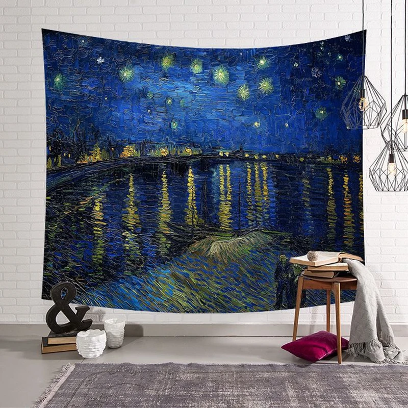 

FFO Oil Painting Tapestry Wall Hanging Bohemian Beach Mat Polyester Blanket Home Bedroom Art Carpet Decoration