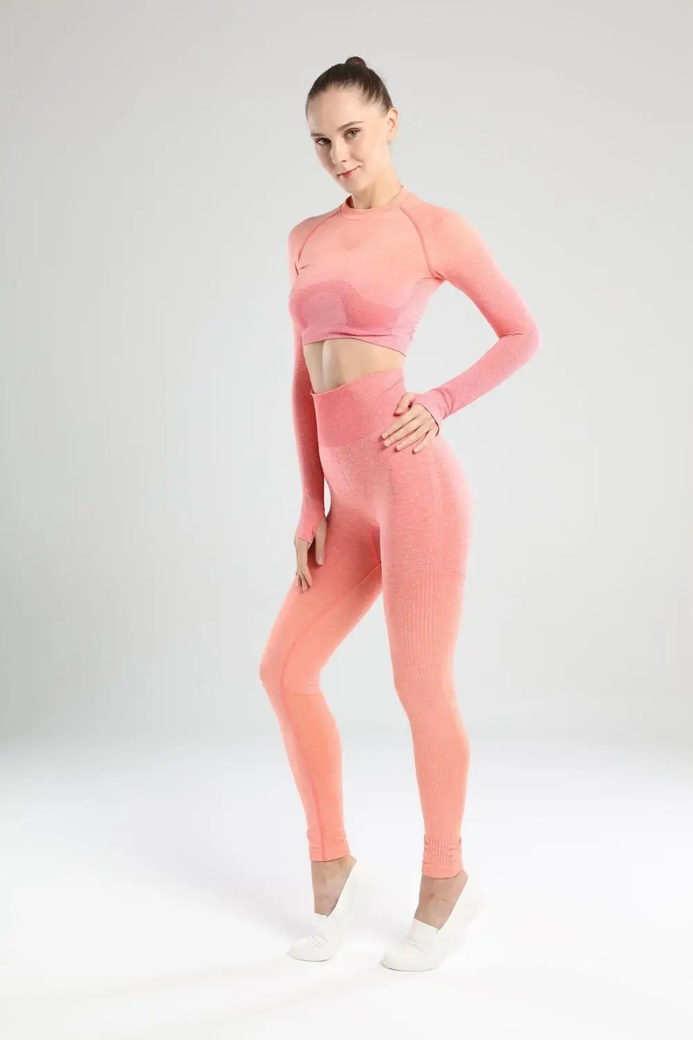 4 long sleeve Спортивный костюм женскийНабор из двух частейспортивные костюмы женскиебесшовныйкостюм для фитнесаКомплект одежды для йогиТренажерный зал - Цвет: 4 long sleeve