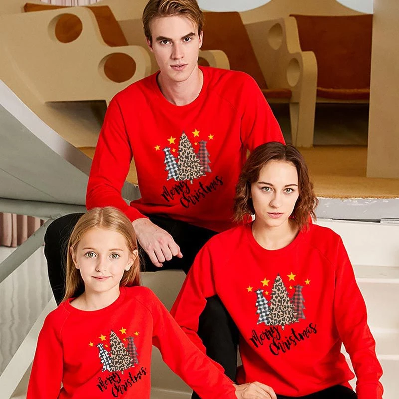 

Family Matching Outfits 2022 Autumn Winter Christmas Tree Printed Sweater T Shirt Father Mother Kid Baby Boys Girls Home Clothes