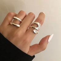 women minimalist silver ring female fashion creative hollow irregular geometry opening ring birthday party jewelry gift