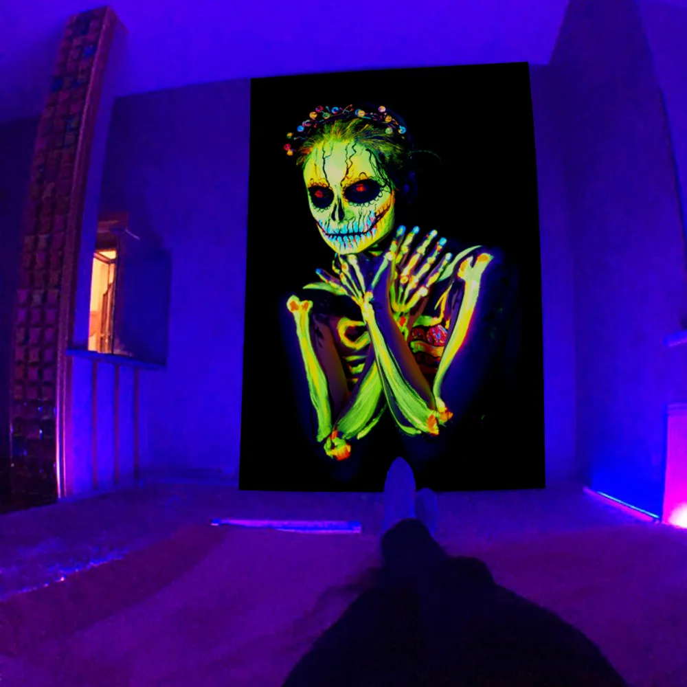 Флуоресцентный гобелен с рисунком черепа висящий на стену искусство гадания в