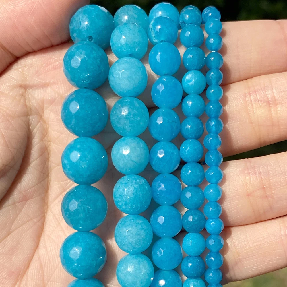 Натуральные синие сапфиры нефритовые круглые бусины россыпью для изготовления