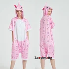 Пижама-кигуруми Женскаямужская с капюшоном, комбинезон с коротким рукавом, пижама для пар, летняя одежда для сна с мультяшным животным, одежда для сна