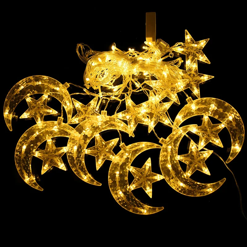 eid mubarak decoraion for home moon star led curtain light string garland islamic muslim party al adha ramadan christmas decor free global shipping