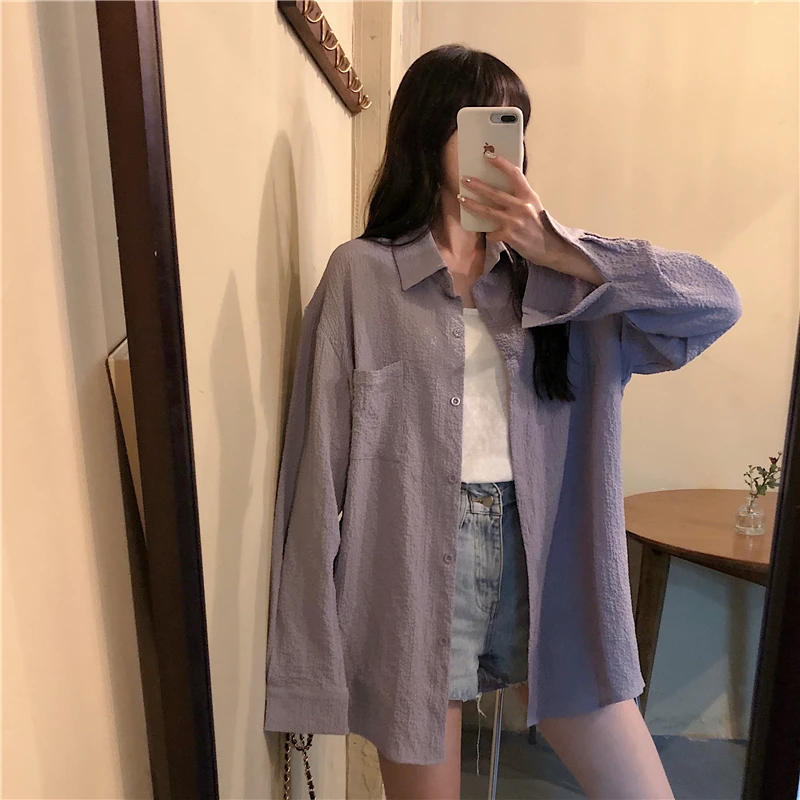 

2021 New Women's Jacket Summer Autumn Ladies Korean Fashion Loose Rash Guards Solid Thin Single Breasted Coat Black White PInk