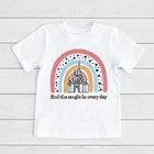 Детская футболка Disney с радужным замком, модная Милая одежда для маленьких девочек, футболка с круглым вырезом и короткими рукавами для маленьких девочек