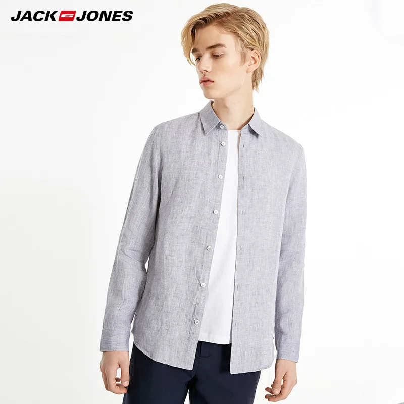 Мужская льняная Однотонная рубашка Jack Jones | 219105522 одежда