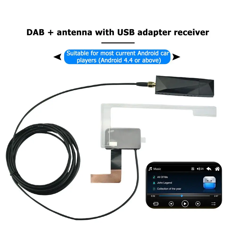 

VODOOL Car GPS Receiver Accessories DAB+ Antenna with USB Adapter Receiver for Android Car Stereo Player Support RDS DLS and SS