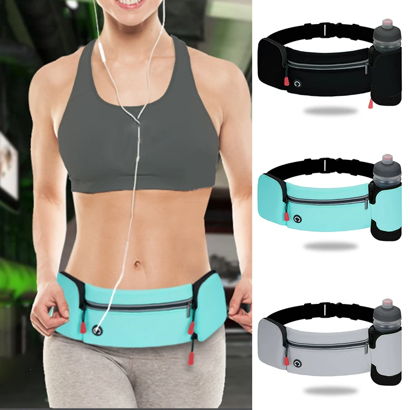 

Running Belt Waist Pack With Foldable Water Bottle Holder Adjustable Elastic Strap Water Resistant Phone Holder Bag ZJ55