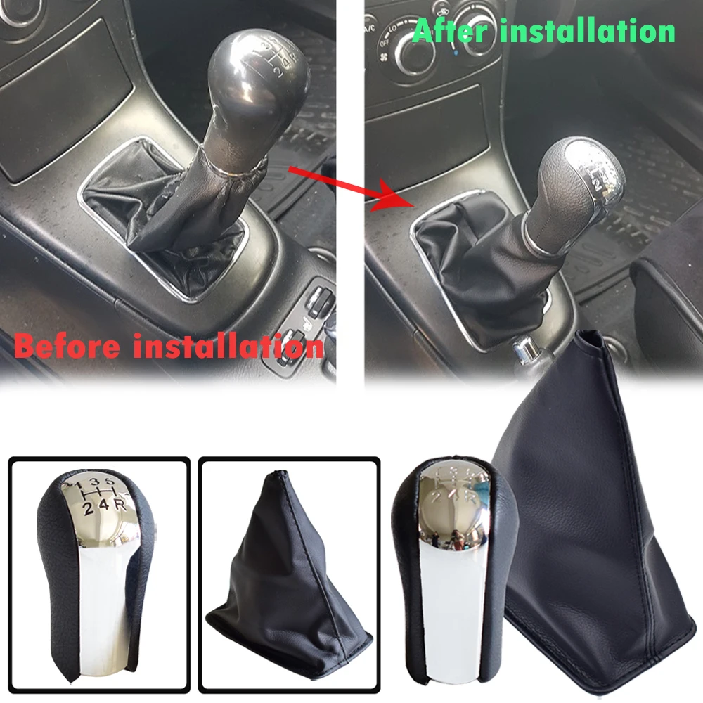 

5 Speed 6 Speed Chromed Gear Shift Knob Black Leather Lever Gaiter Boot Cover For Toyota Verso 2002-2005