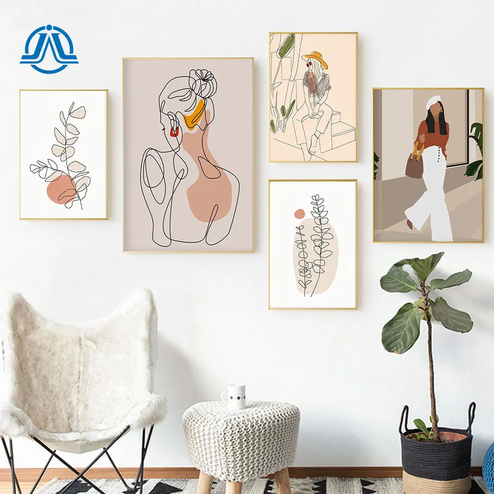 

Line Art Plant Canvas Painting Girl Back view Posters And Prints Fashion Woman Wall Art Boho Style Picture For Living Room Decor