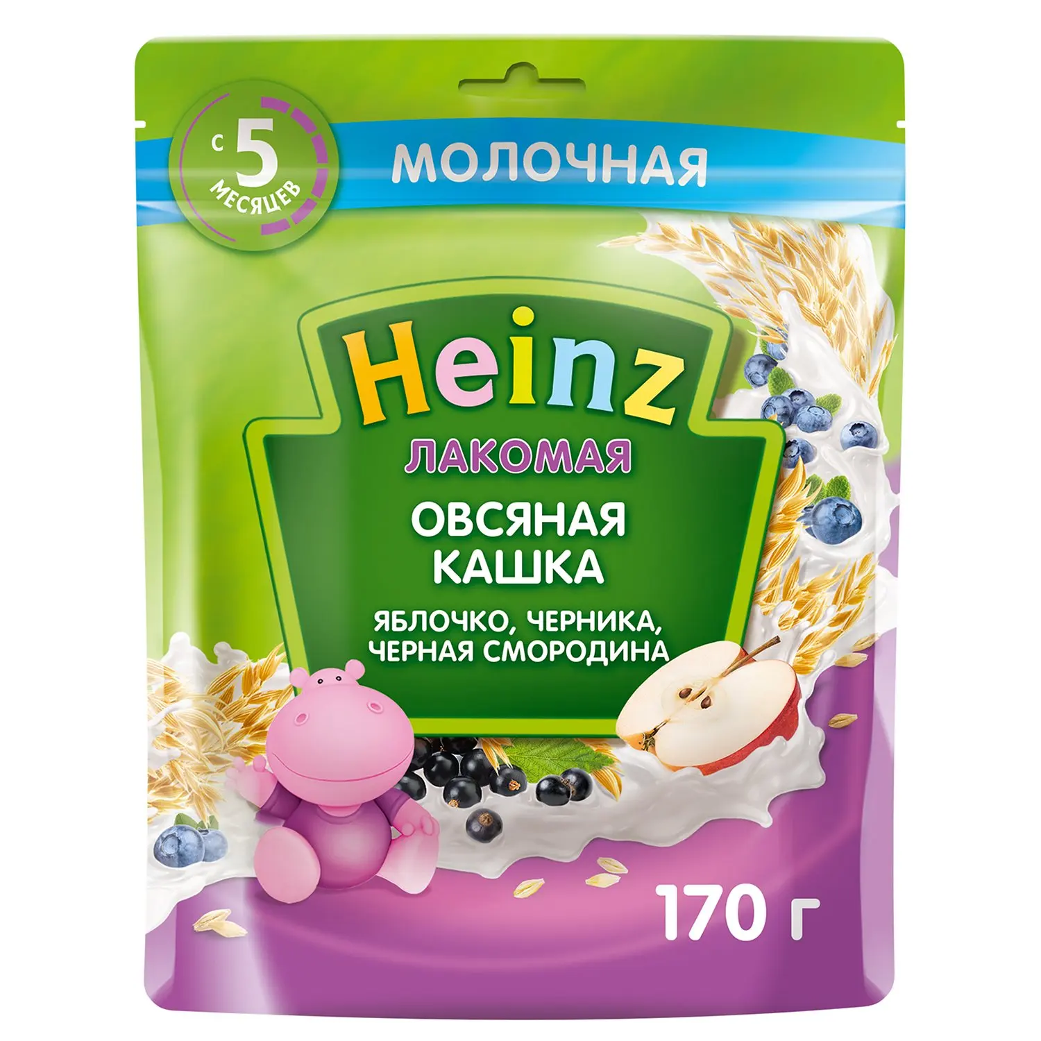 Каша Heinz Лакомая овсяная яблоко-черника-черная смородина 170г с 5 месяцев | Мать и