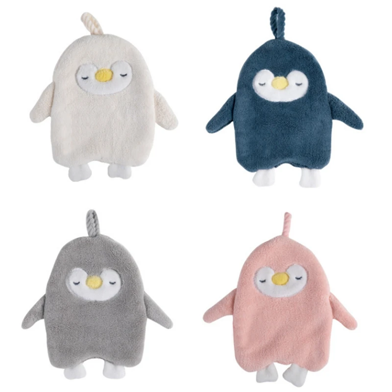 

4PCS Cartoon Hanging Hand Towel Soft Coral Kitchen Towel Cute Penguin Kids Bathing Towel Quick Dry Towels
