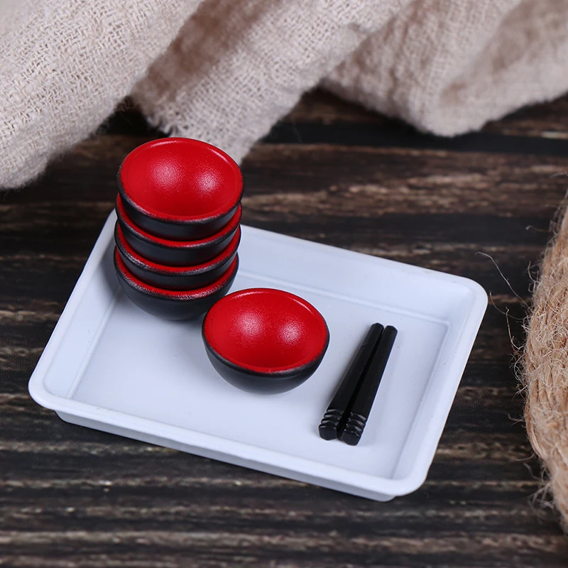 

10pcs/set 1/12 Scale Miniature Dollhouse Chinese Dish Bowl Chopsticks Tableware Set Miniature Pretend Play Kitchen Toy