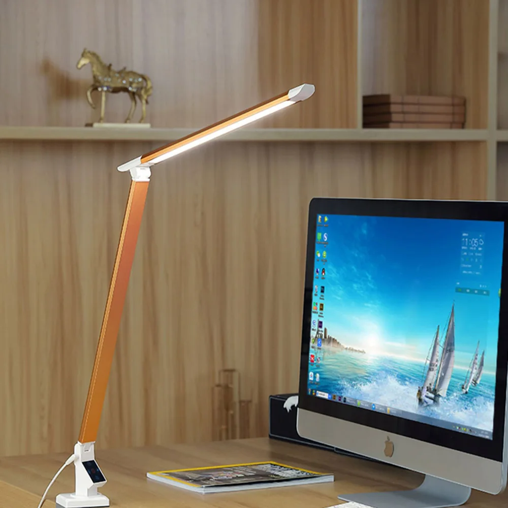 Gold Body Artpad, Современная высокомощная Светодиодная лампа, настольная AC85-220V, 12 Вт, складные клещи, Настольный светильник с регулируемой яркостью, для чтения, для учебы, офиса, светильник, три цвета - Цвет корпуса: Gold Body