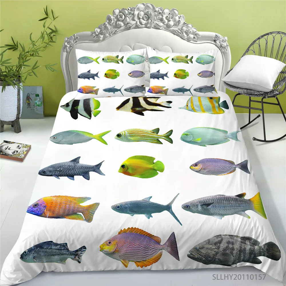 

Luxury Bedding Set 3D Tropical Fish Print 2/3 Pcs Bedclothes Unique Bed Gift Highend Bedroom Decoration