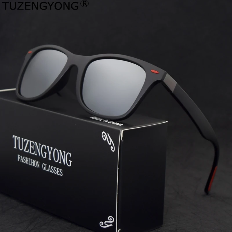 Мужские и женские солнцезащитные очки TUZENGYONG, винтажные поляризационные очки с прямоугольной оправой на заклепках, очки для водителей со степенью защиты UV400