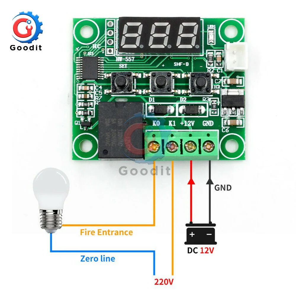 Светодиодный термостат W1209 цифровой с контролем температуры термометр