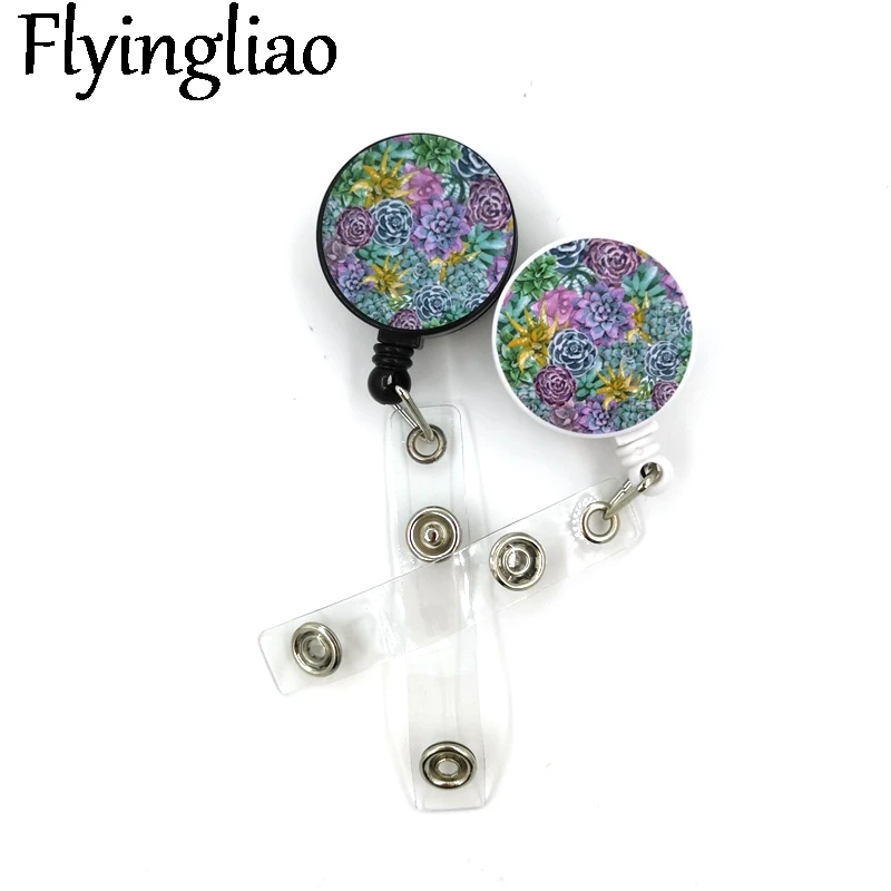 

Succulent plants flowers Cartoon Retractable Badge Reel Lanyard Nurse ID Business Credit Card Work Card Badge Holder Office