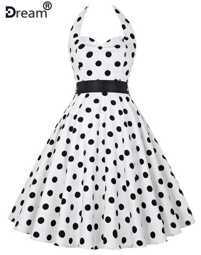 Женское винтажное платье в горошек с широкой юбкой | Женская одежда