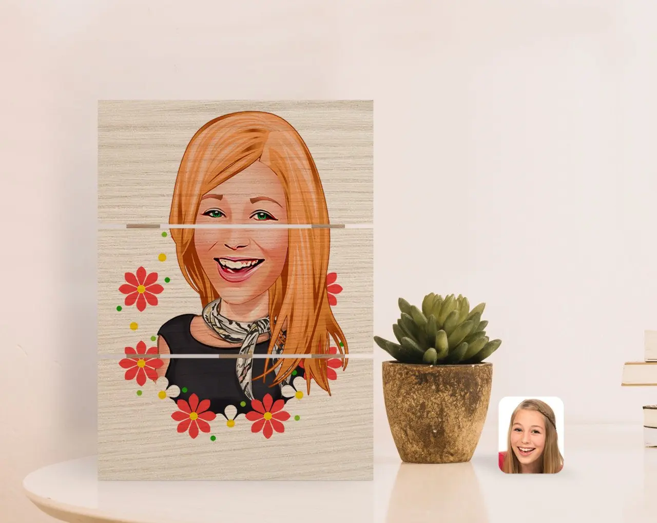 

Personalized Women 'S Caricature Of Authentic Desktop Wood Pallet Çerçeve-51