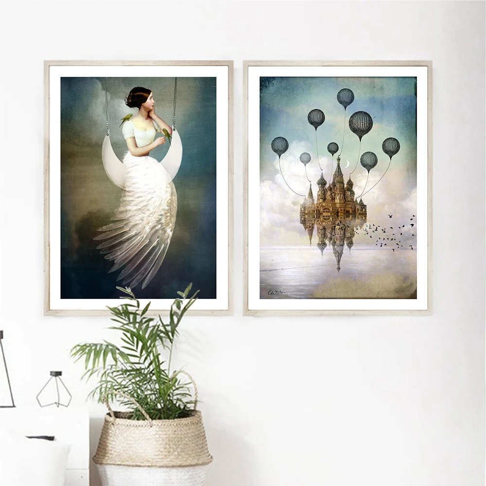 Постер и печать на Луне волшебный художественный принт замок картина стену Декор