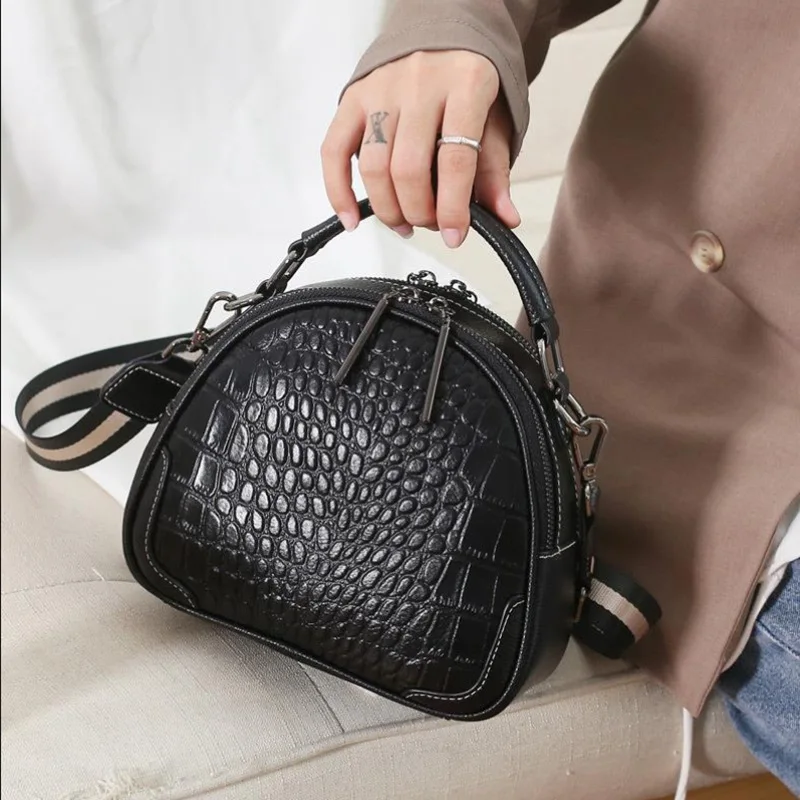 

SHUCAI Design Luxurious Stone Pattern Top Grain Cowhide Leather Women Shoulder Bag 2 Straps All-match Girl Crossbody Bag Cute