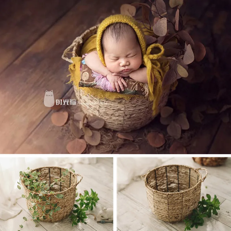 

Реквизит для фотосъемки новорожденных мальчиков ручная работа Плетеная соломенная веревка железная Корзина Аксессуары для маленьких дево...