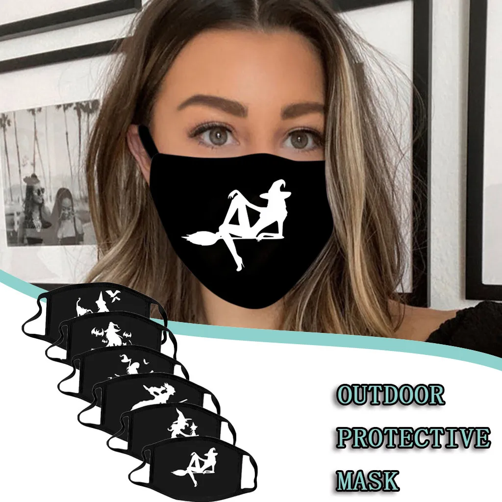 1 шт. Хэллоуин черный хлопок рот маски вечерние защита принт ведьмы маска для лица