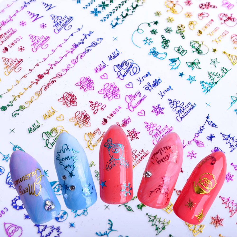 Смешанный дизайн 3D Ногти Хэллоуин Снежинка лента ногтей трафаретные наклейки