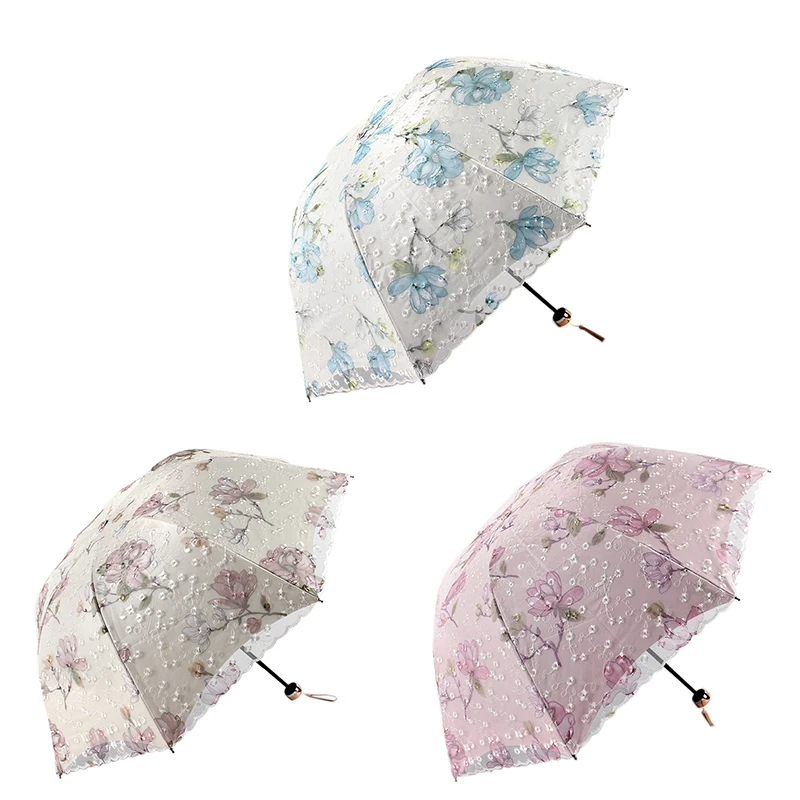 

Hot YO-Double-Layer Lace Parasol Umbrella UV Protection Sun Shade Lady Folding Umbrella Princess Sweet Lace for Wedding Gifts