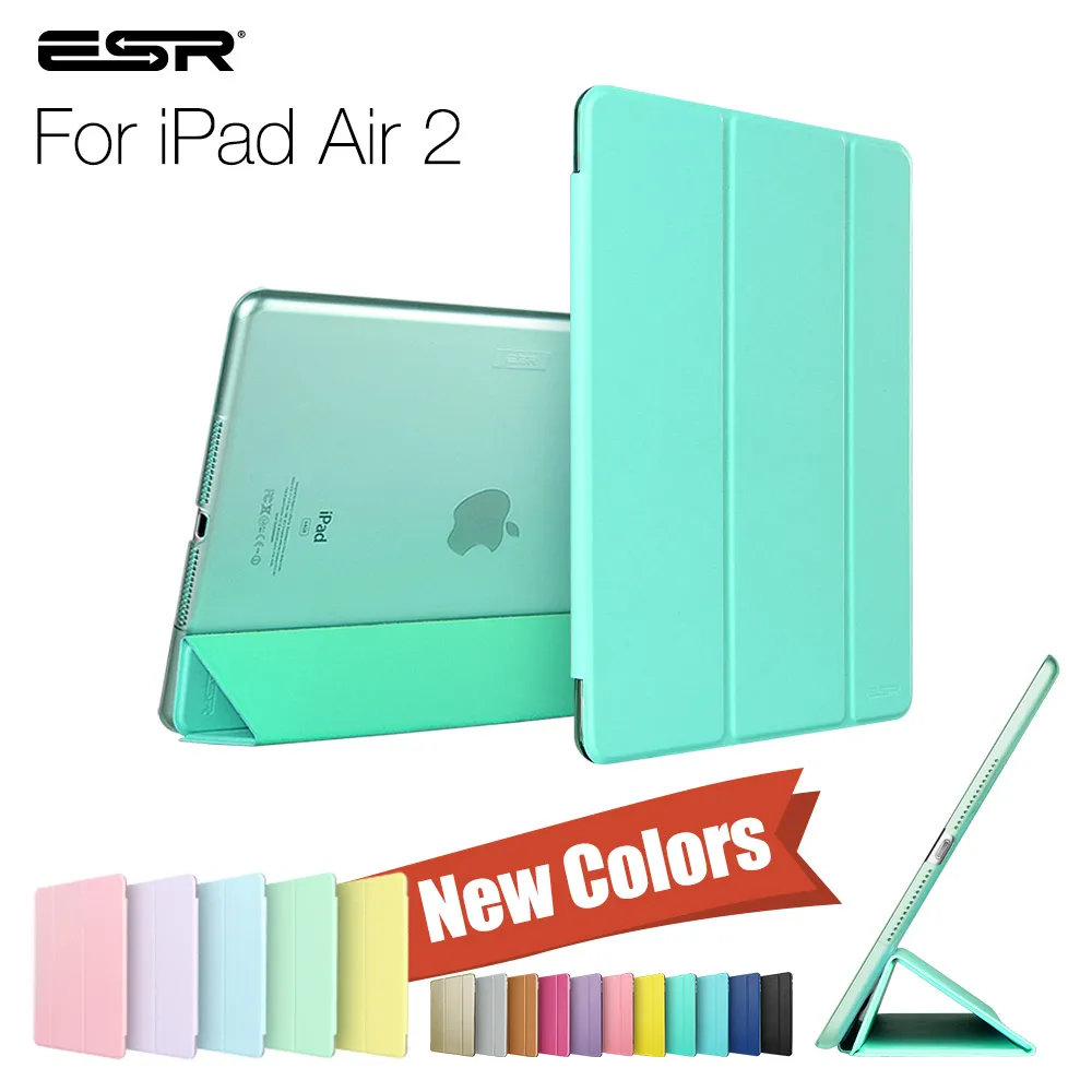 Mint Green Чехол для iPad Air 2, ESR ура Цвет PU+ прозрачный PC задняя Ultra Slim Light Вес устойчивое к царапинам корпус для iPad Air 2 6 Gen - Цвет: Mint Green