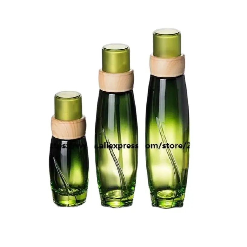 100 мл зеленая стеклянная бутылка с пресс-насосом деревянная крышка для