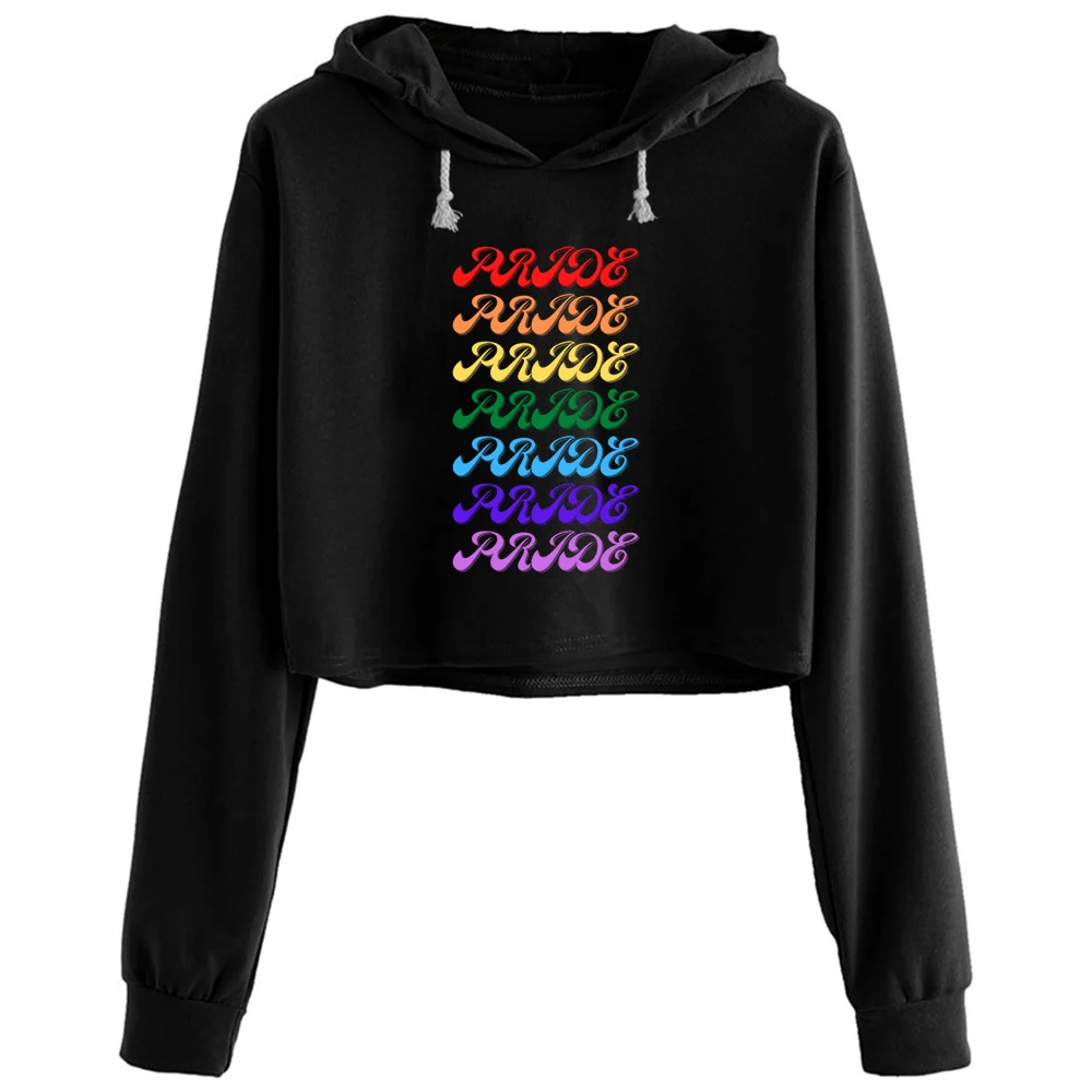 

Pride Rainbow Crop Hoodies Women Aesthetic Kpop Korean Y2k Pullover For Girls