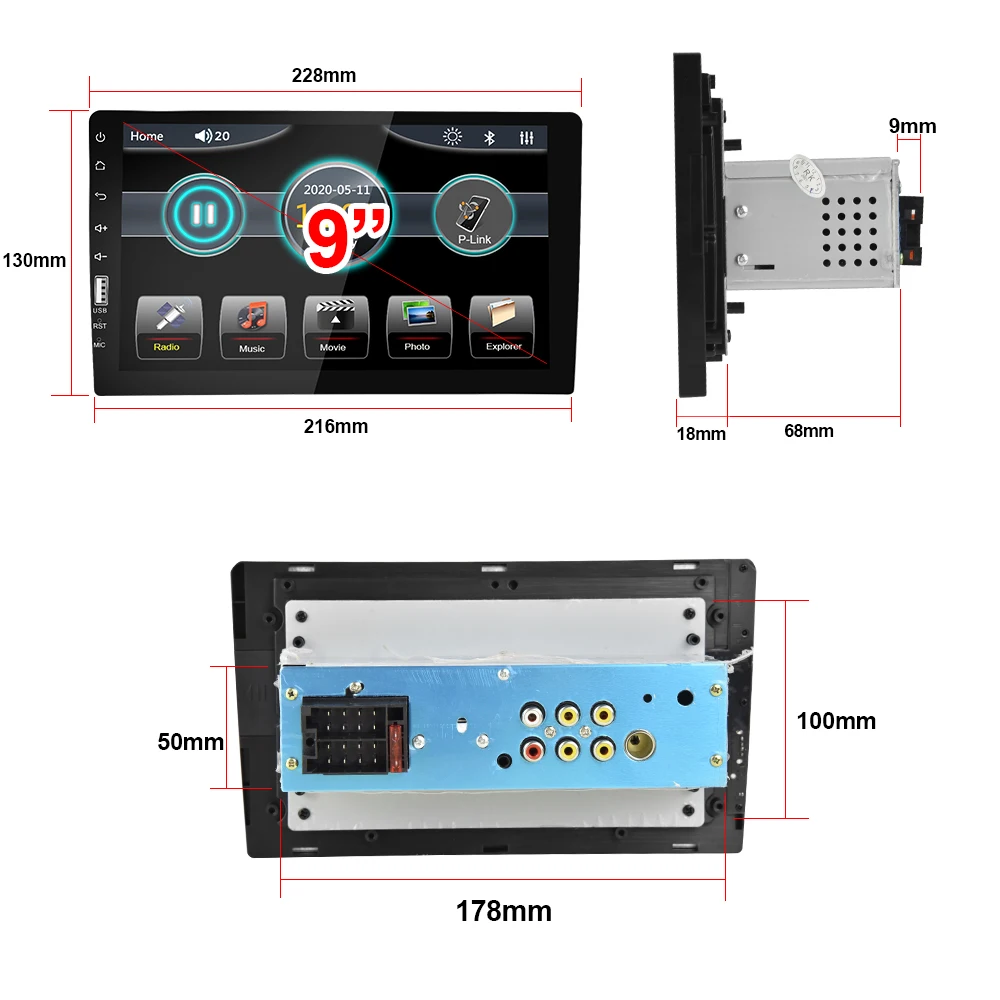 Автомобильный мультимедийный плеер Podofo с 9 дюймовым сенсорным экраном